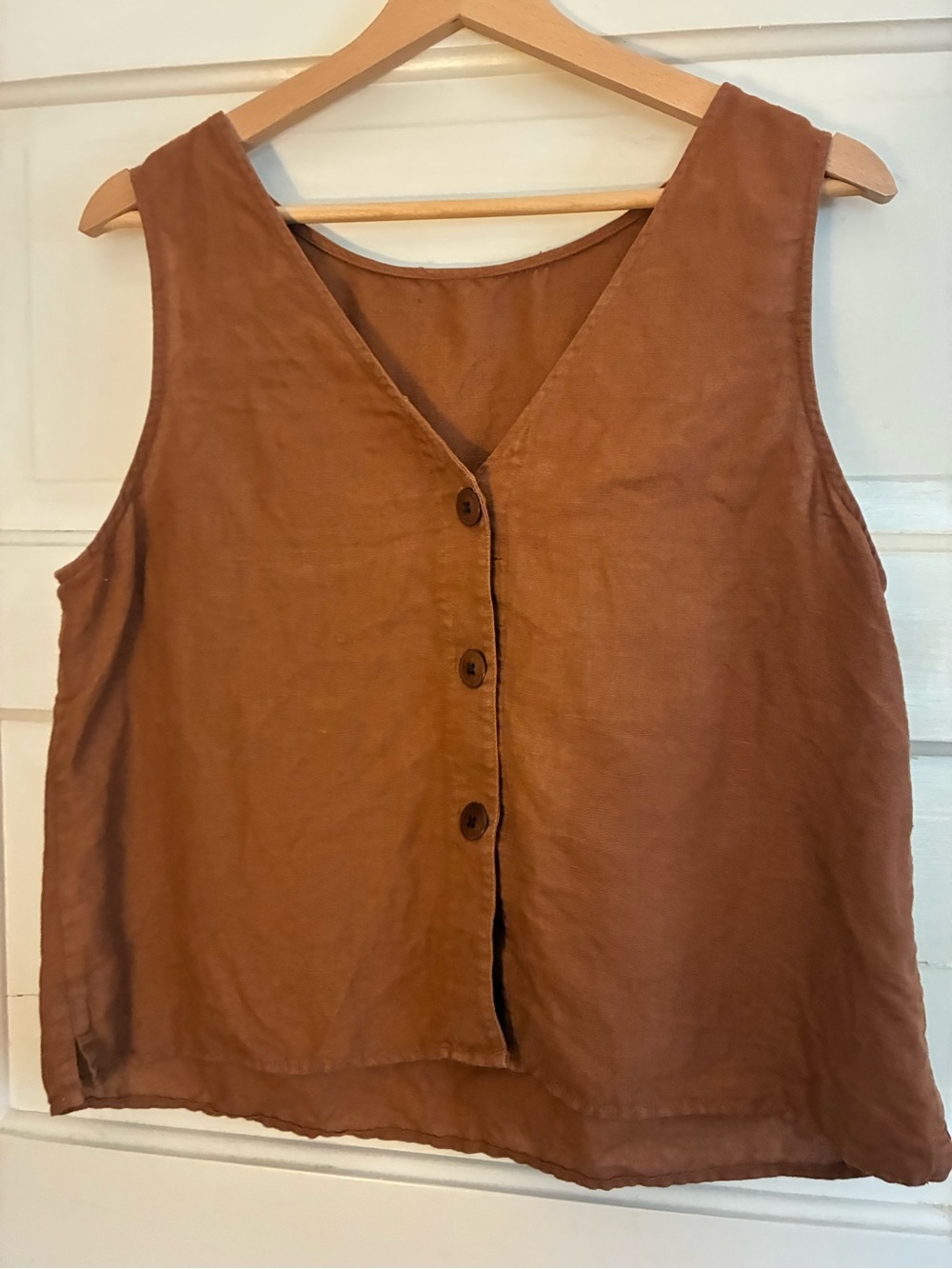 Esby Rust Brown Button-Front Linen Tank Top